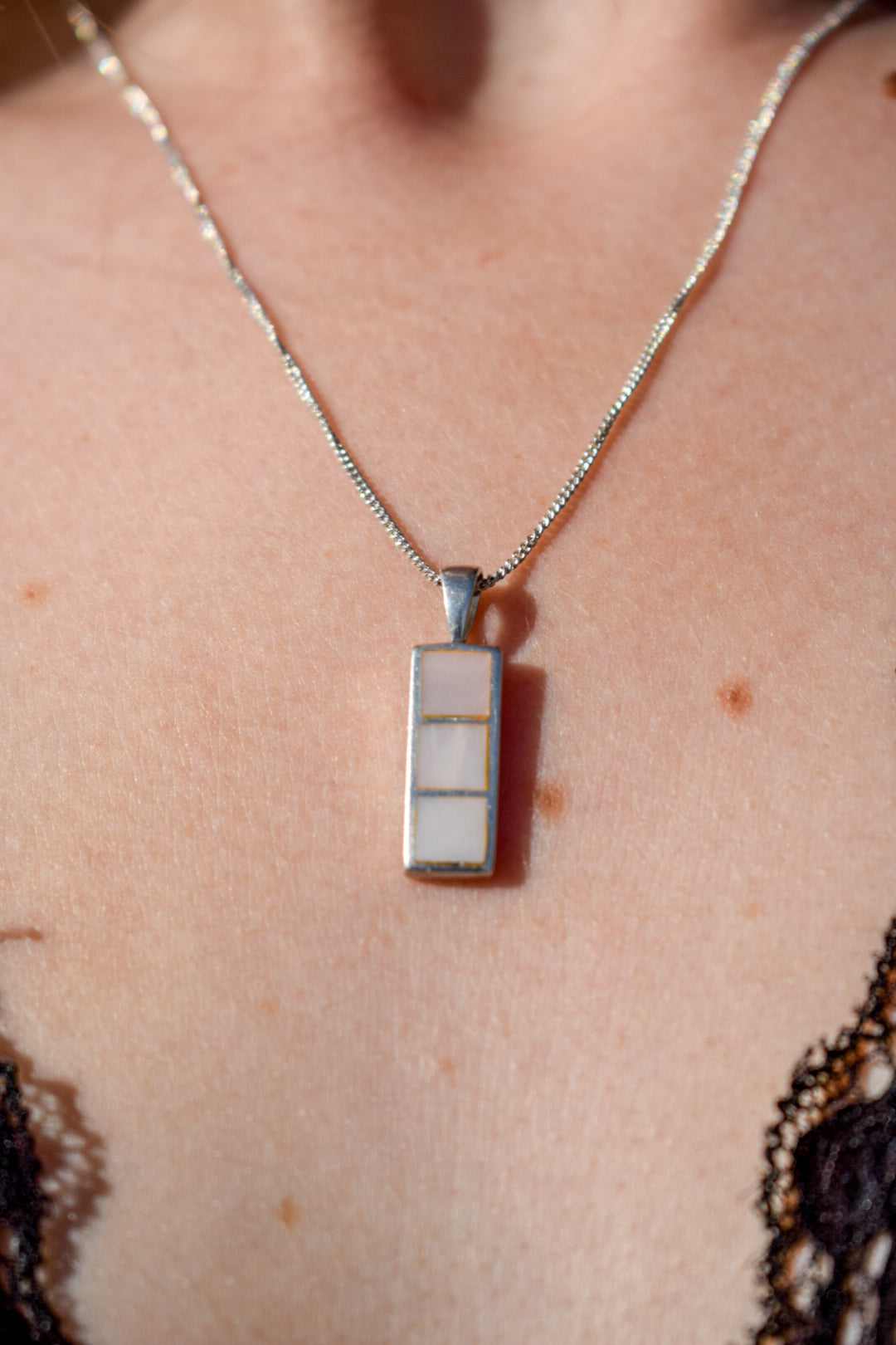 Sterling Silver Pink Mother Of Pearl Necklace