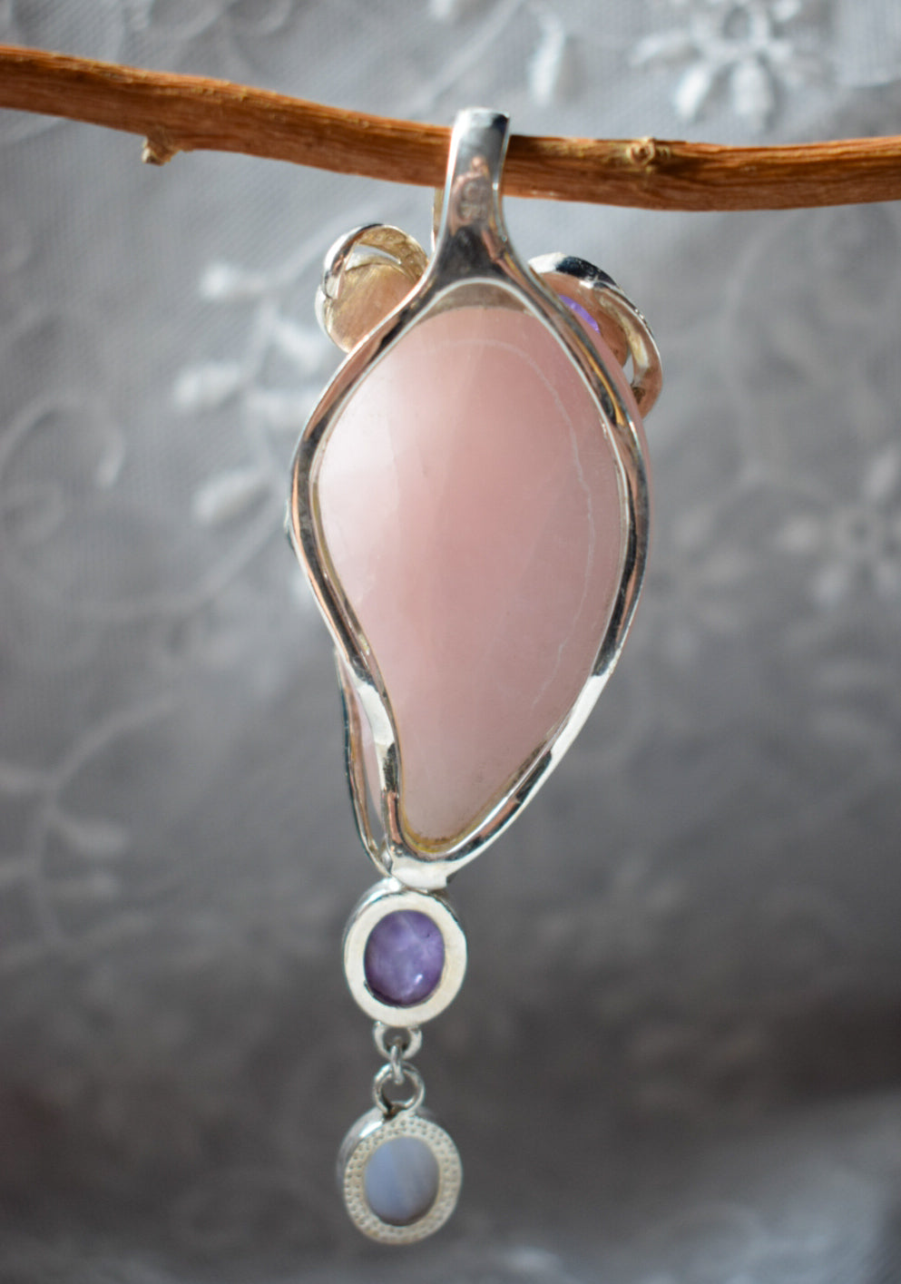 Large Rose Quartz and Amethyst Necklace