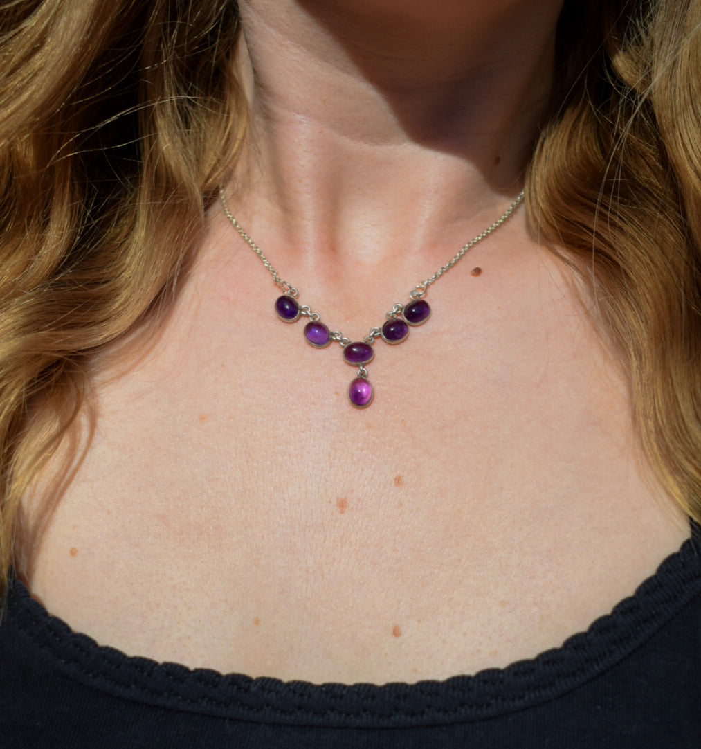 Whimsical Sterling Silver Amethyst Necklace