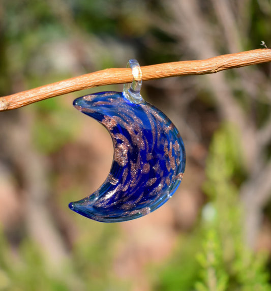 Blue Glass Crescent Moon Pendant