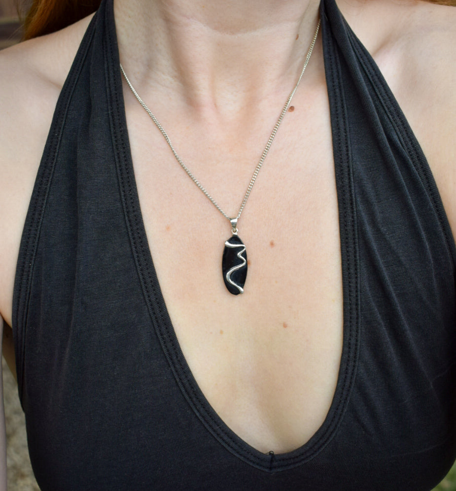 Silver Black Enamel Necklace