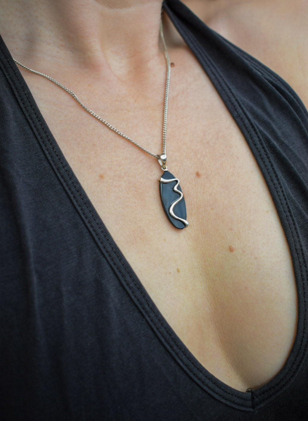 Silver Black Enamel Necklace