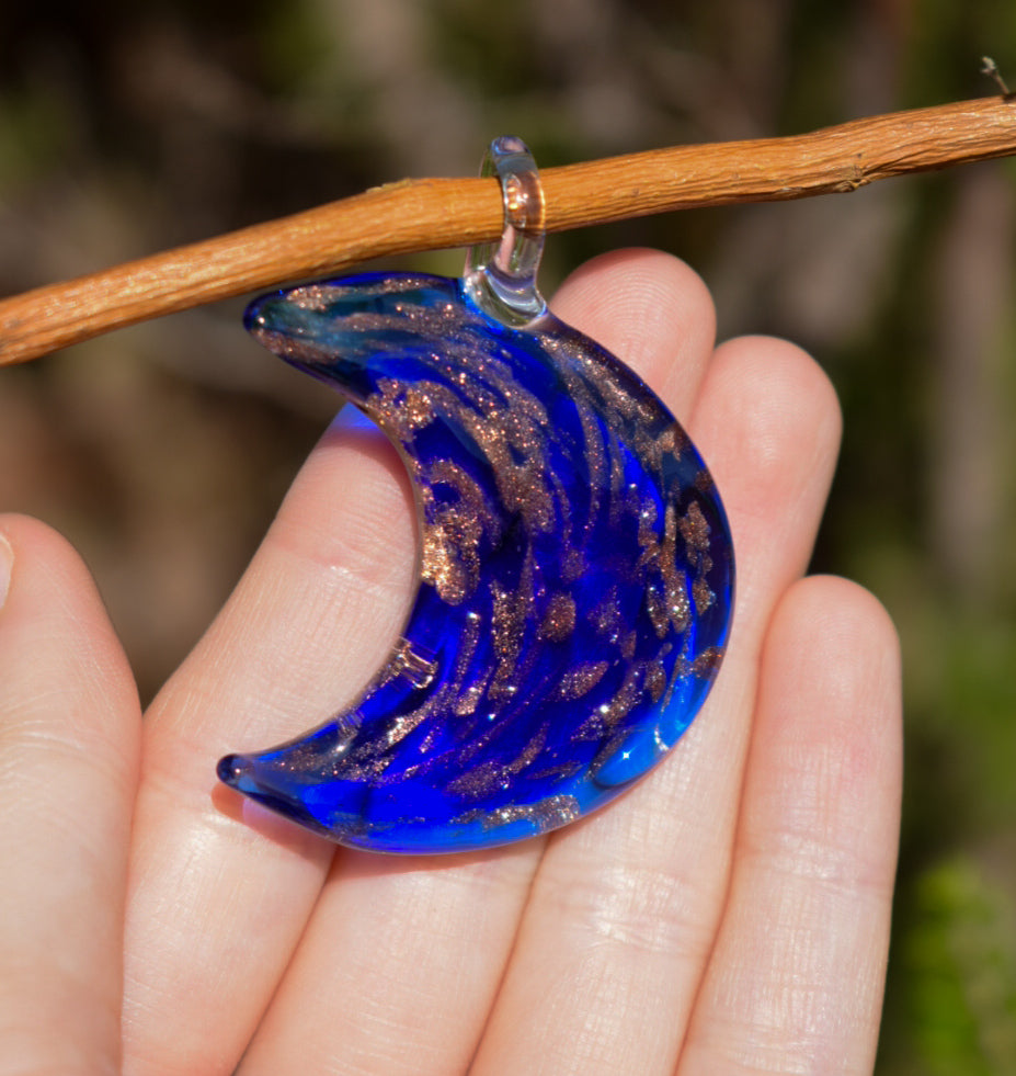 Blue Glass Crescent Moon Pendant
