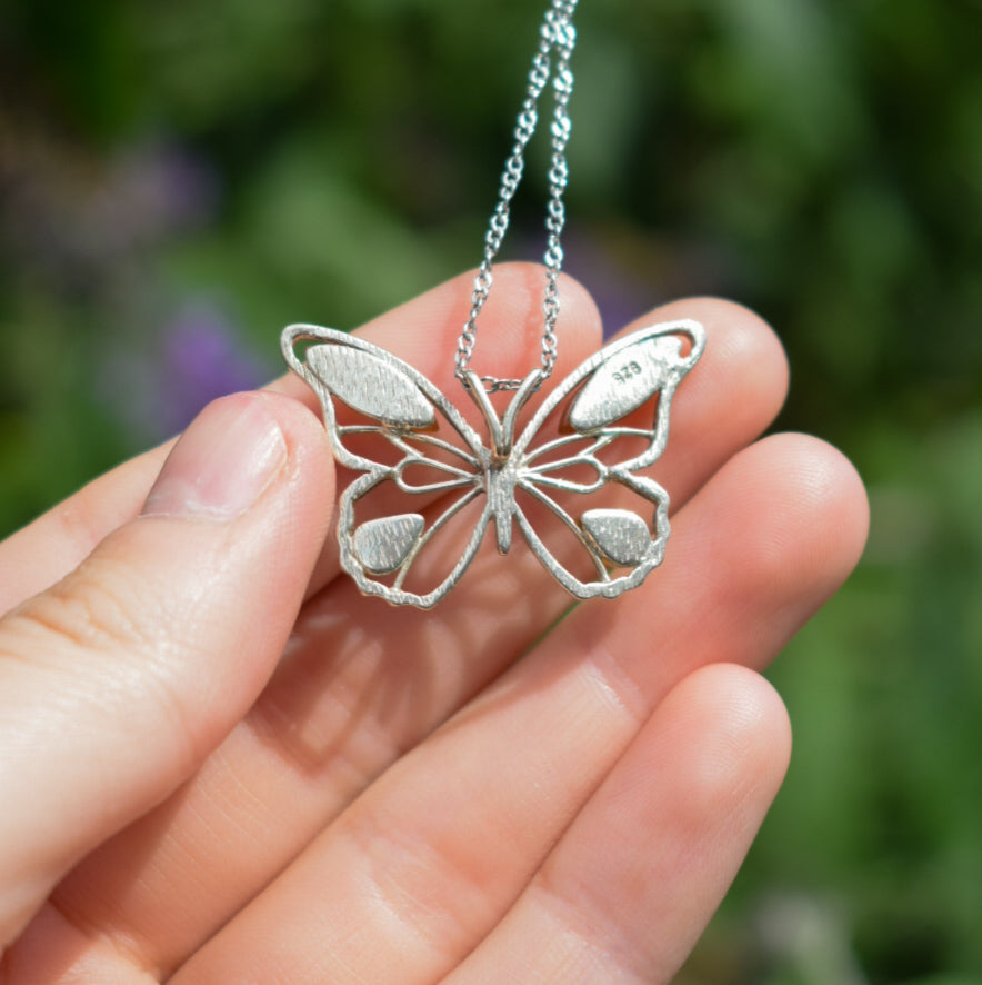 Vintage Amber Butterfly Necklace