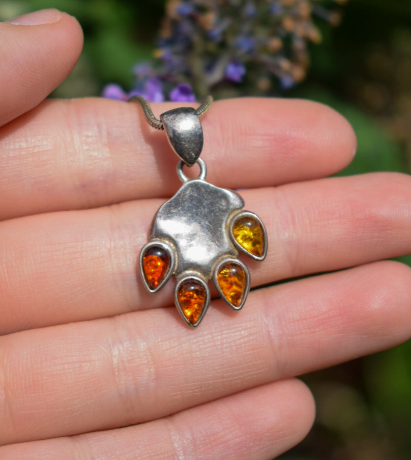 Vintage Amber Pawprint Necklace