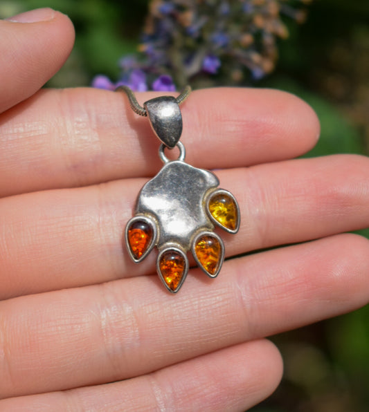 Vintage Amber Pawprint Necklace