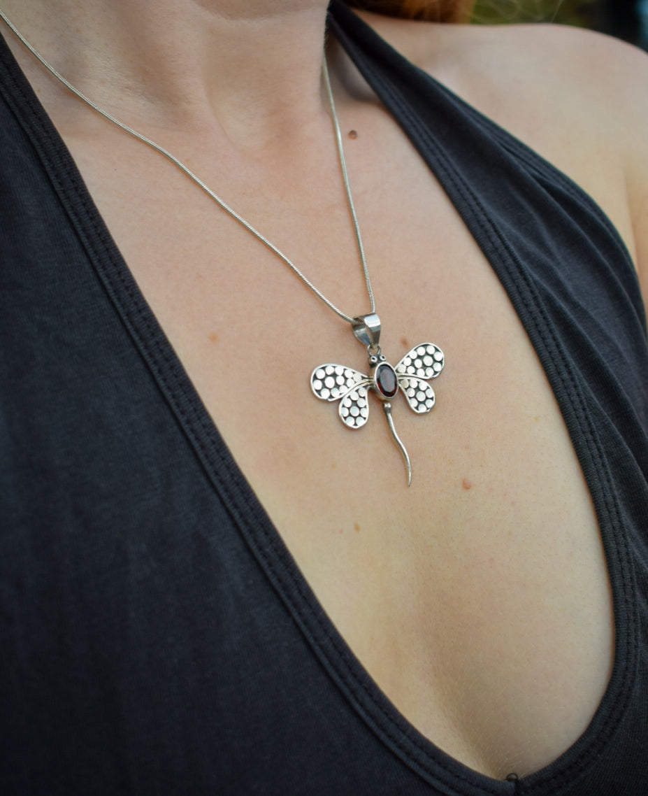 Garnet Dragonfly Necklace