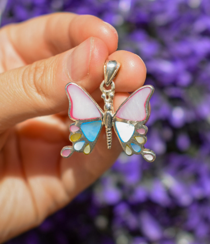 Sterling Silver Enamel Butterfly Necklace