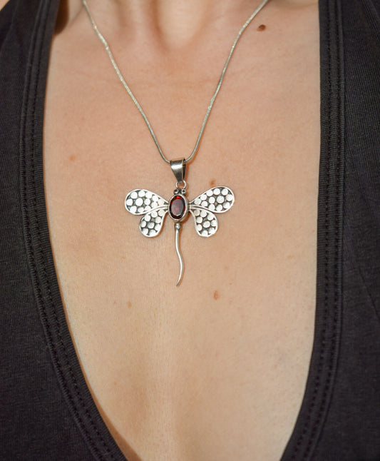 Garnet Dragonfly Necklace