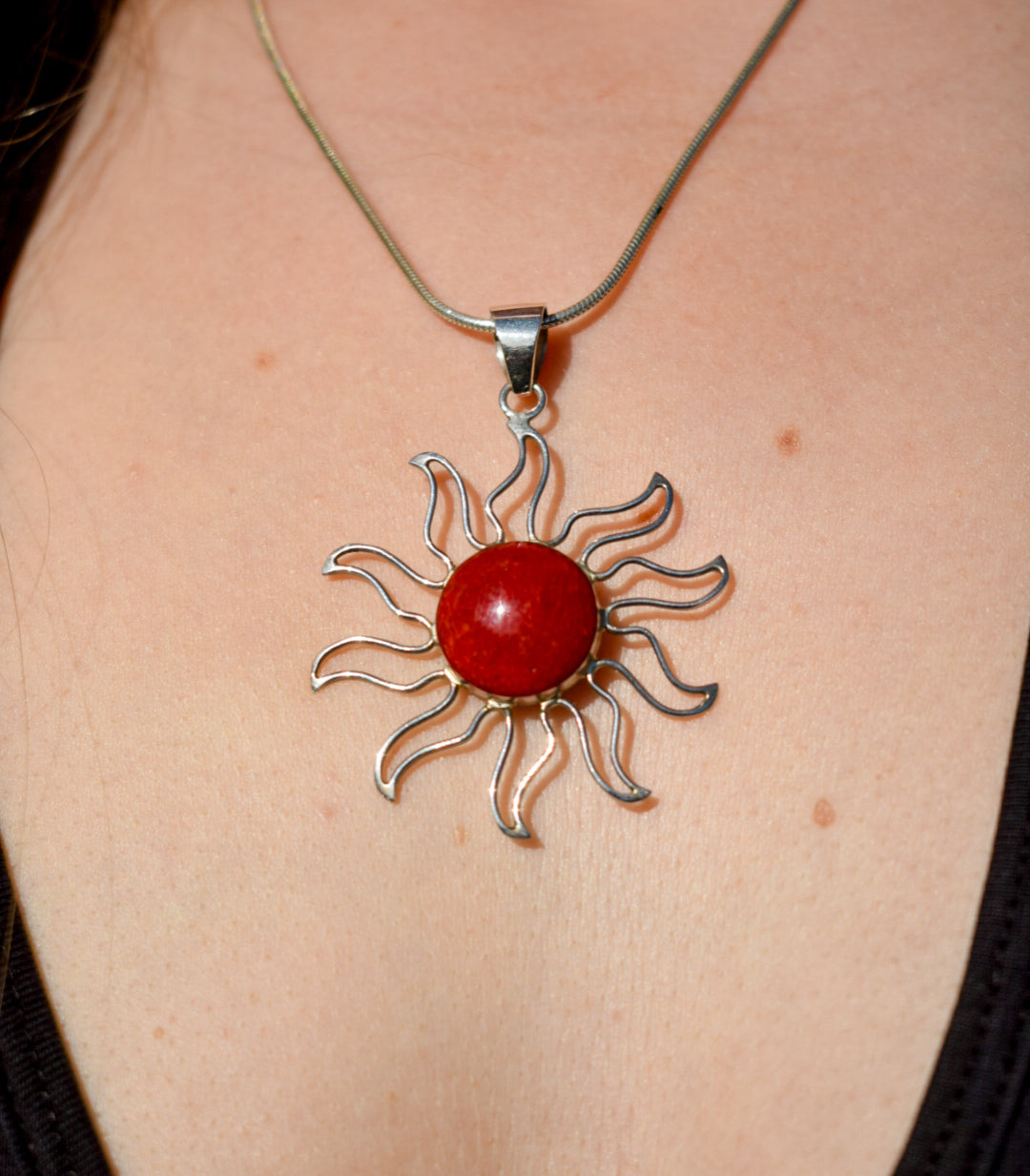 Sterling Silver Coral Sun Necklace