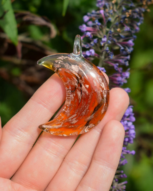 Brown Glass Crescent Moon Pendant