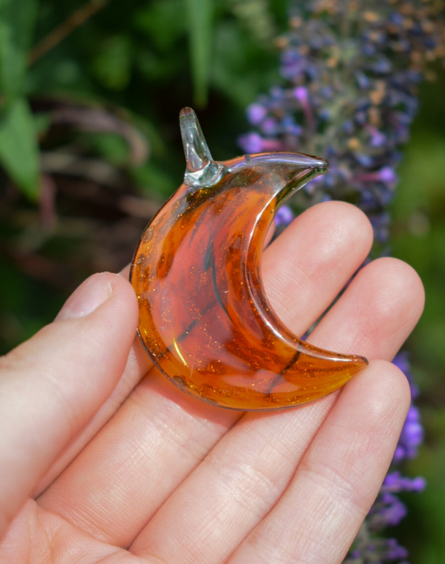 Brown Glass Crescent Moon Pendant