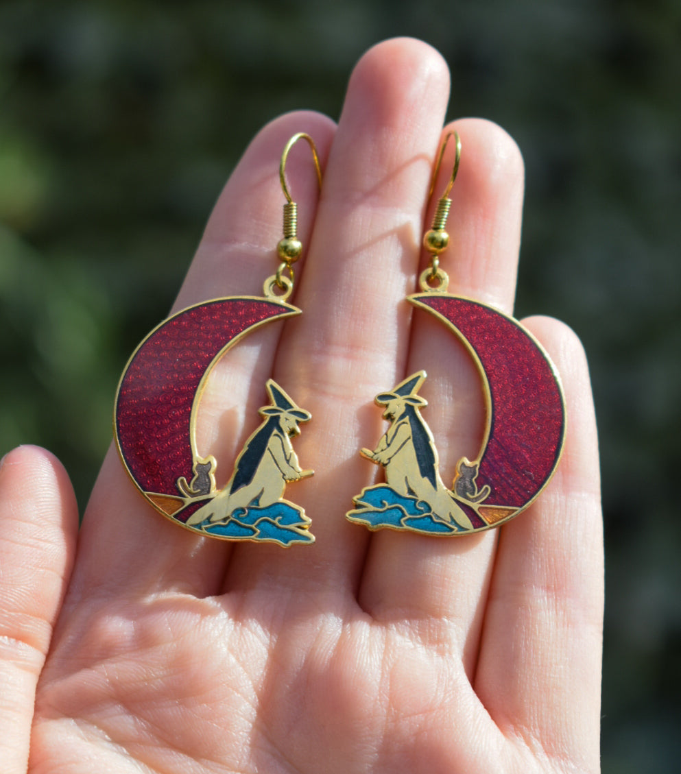 Vintage Witchy Cloisonne Earrings