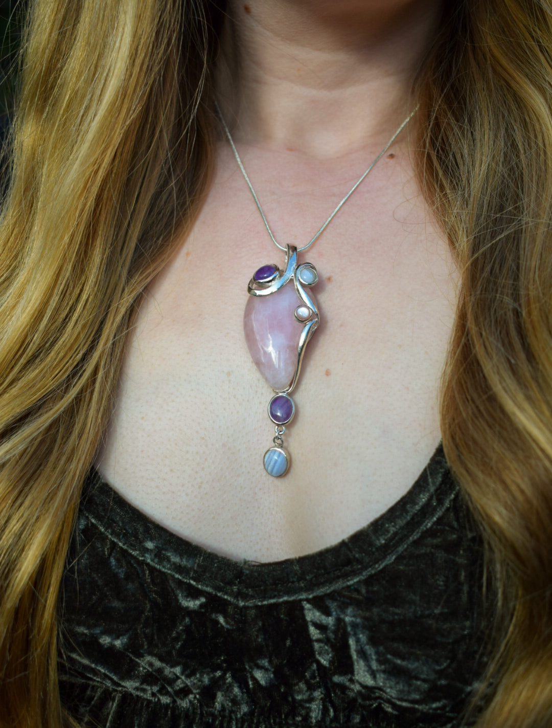 Large Rose Quartz and Amethyst Necklace