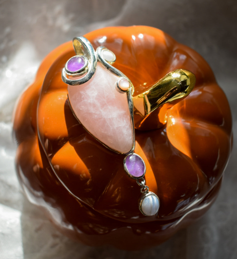 Large Rose Quartz and Amethyst Necklace