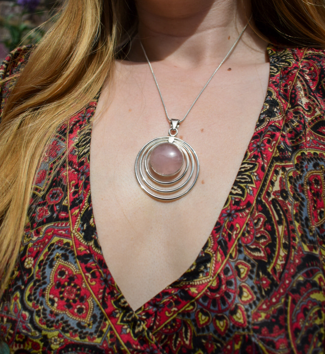 Round Rose Quartz Necklace
