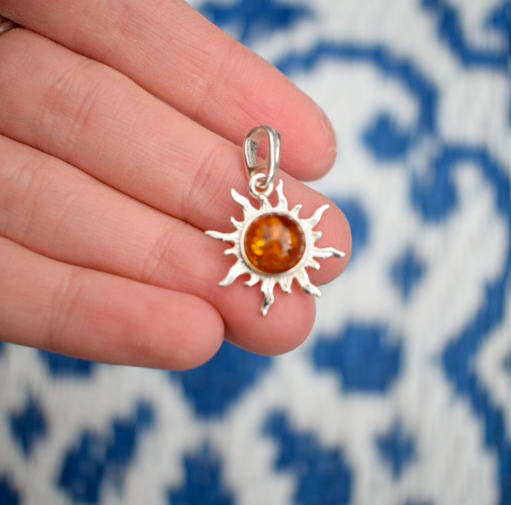 Silver Amber Sun Necklace