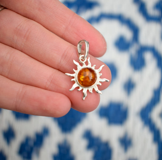 Silver Amber Sun Necklace