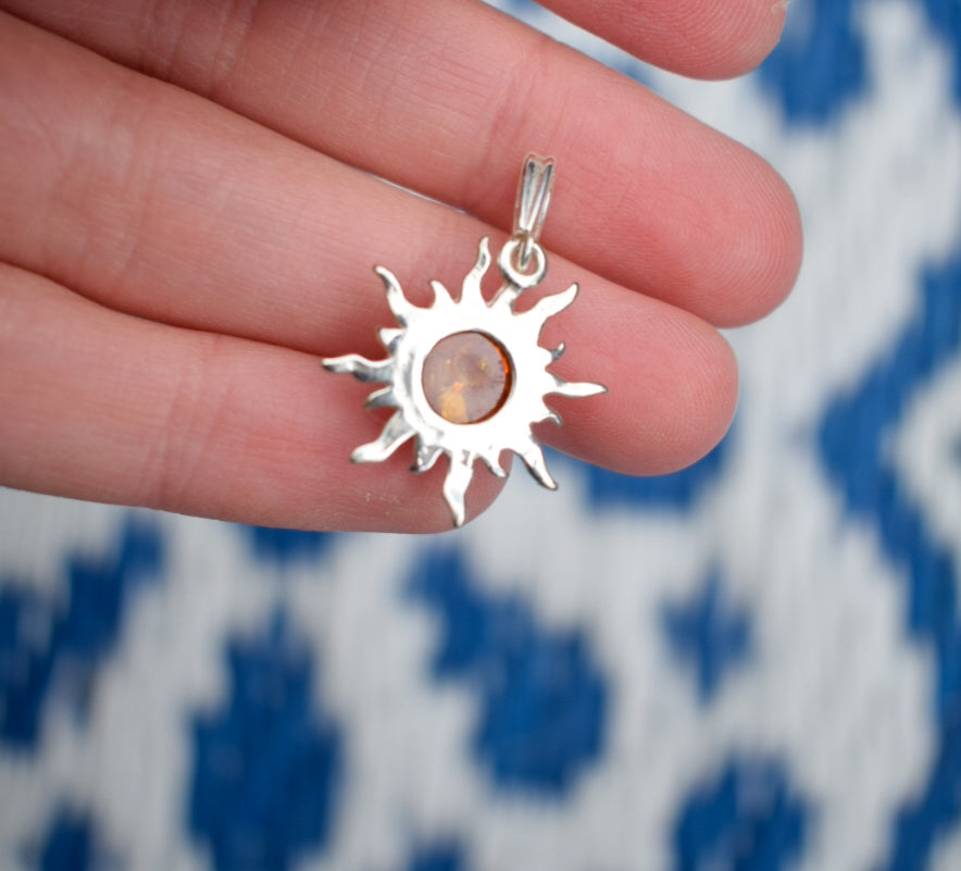 Silver Amber Sun Necklace