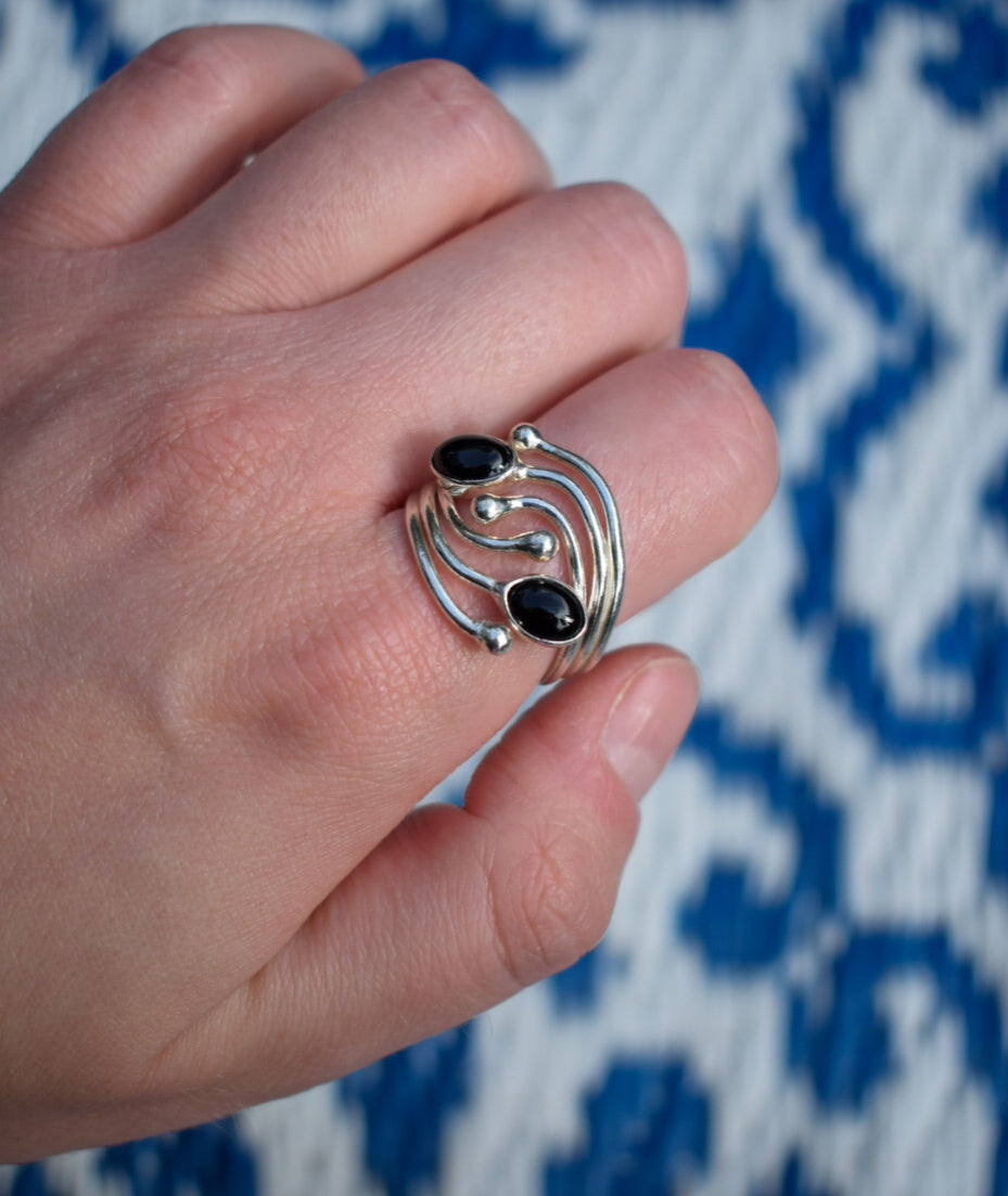 Sterling Silver Onyx Ring Size O