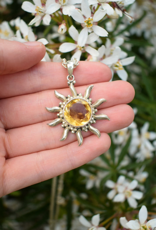 Sterling Silver Citrine Sun Necklace