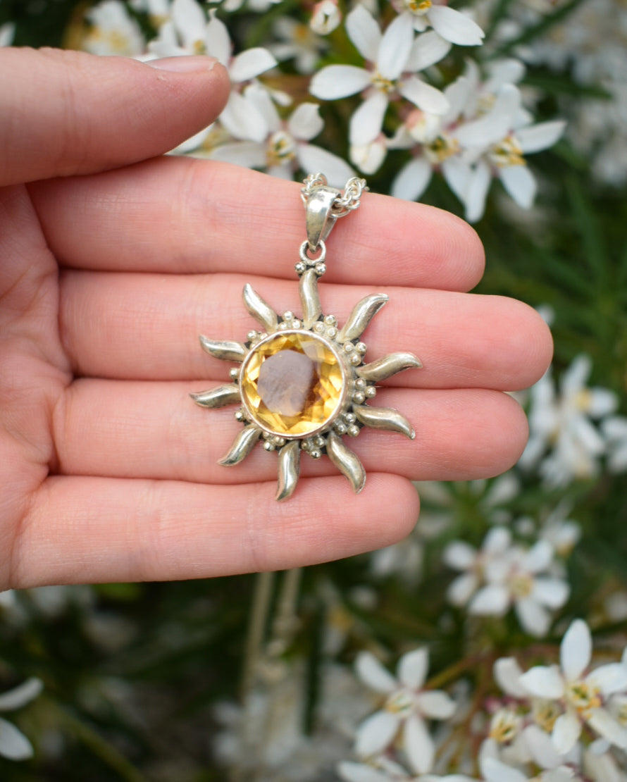Sterling Silver Citrine Sun Necklace