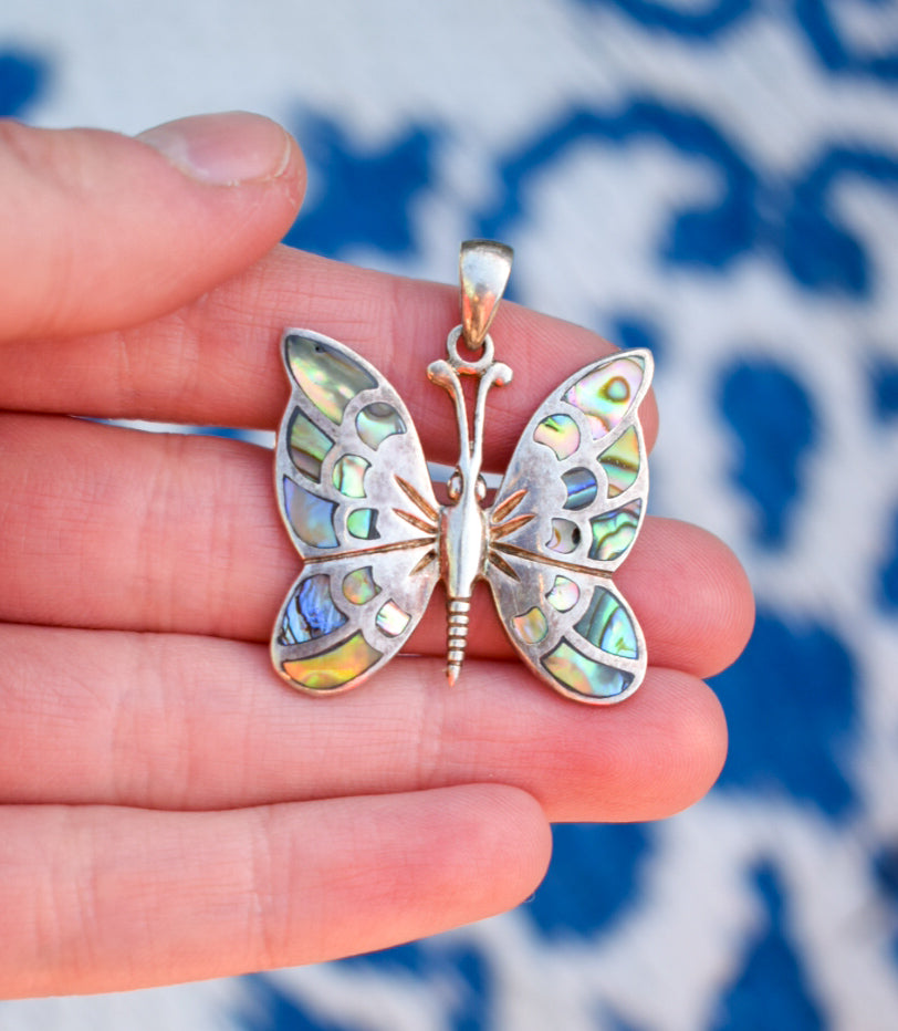 Whimsical Abalone Butterfly Necklace