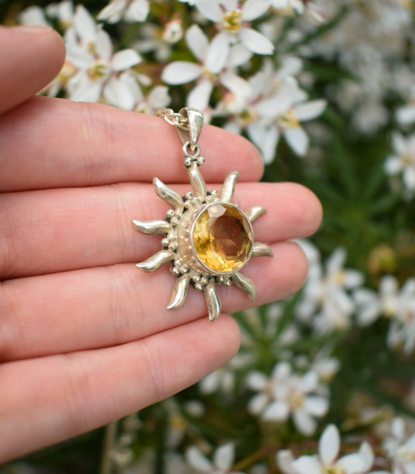 Sterling Silver Citrine Sun Necklace