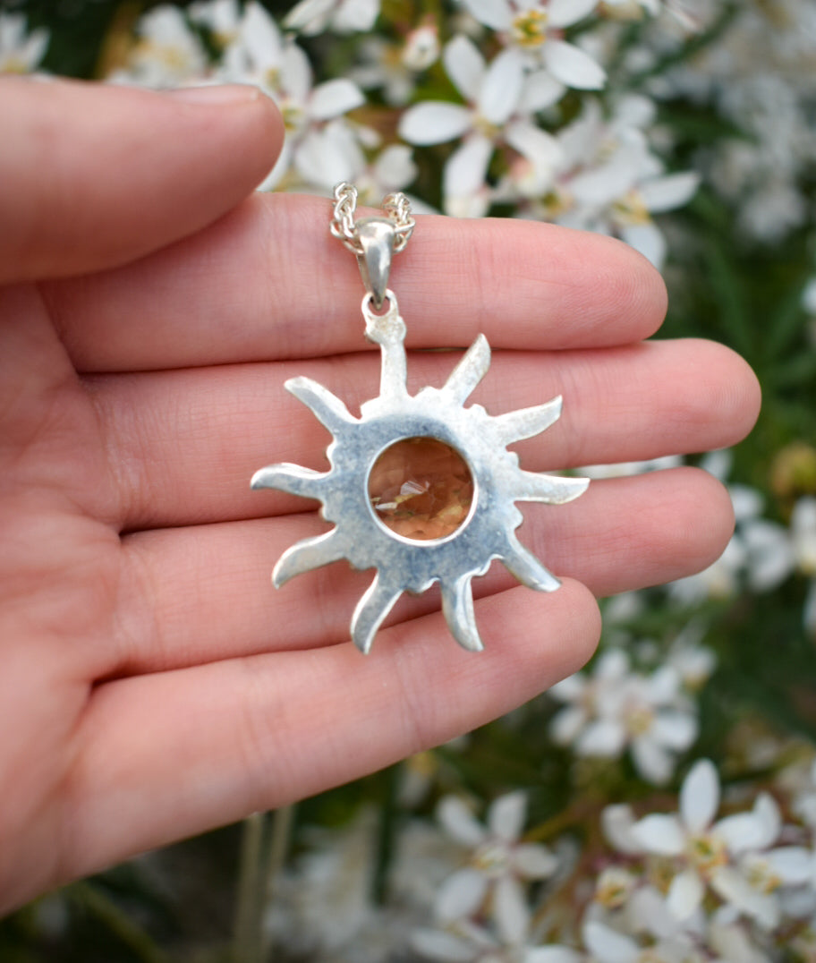 Sterling Silver Citrine Sun Necklace