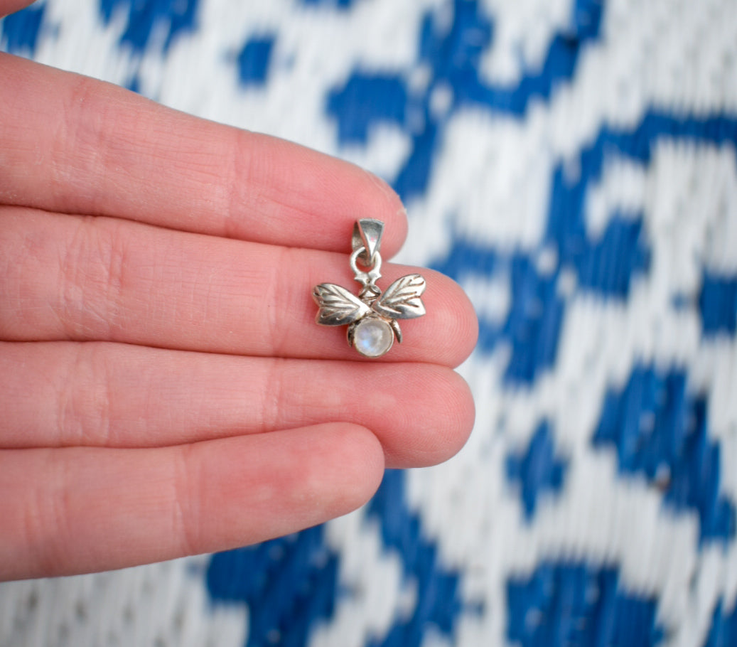 Sterling Silver Moonstone Bee Necklace