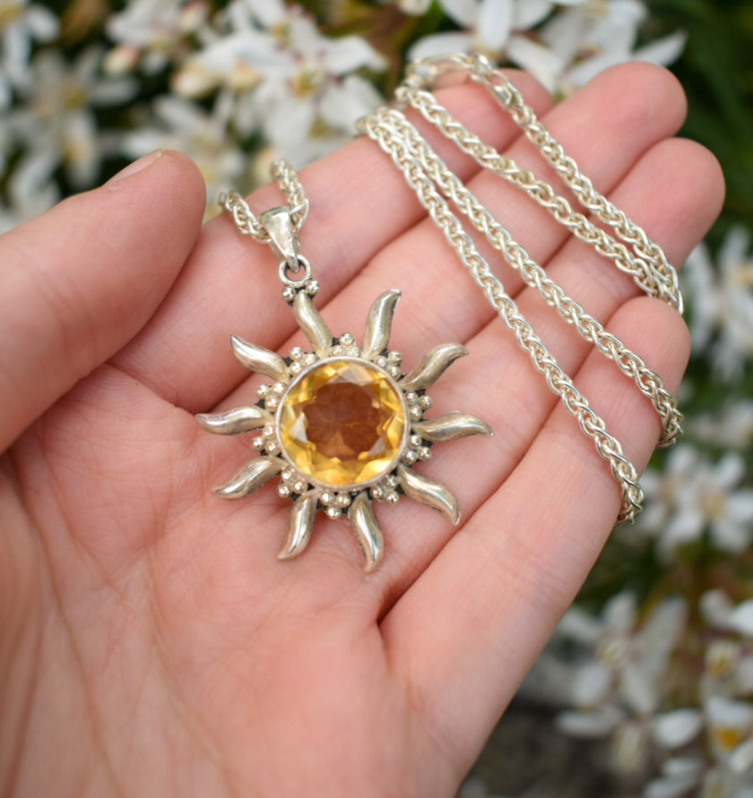 Sterling Silver Citrine Sun Necklace