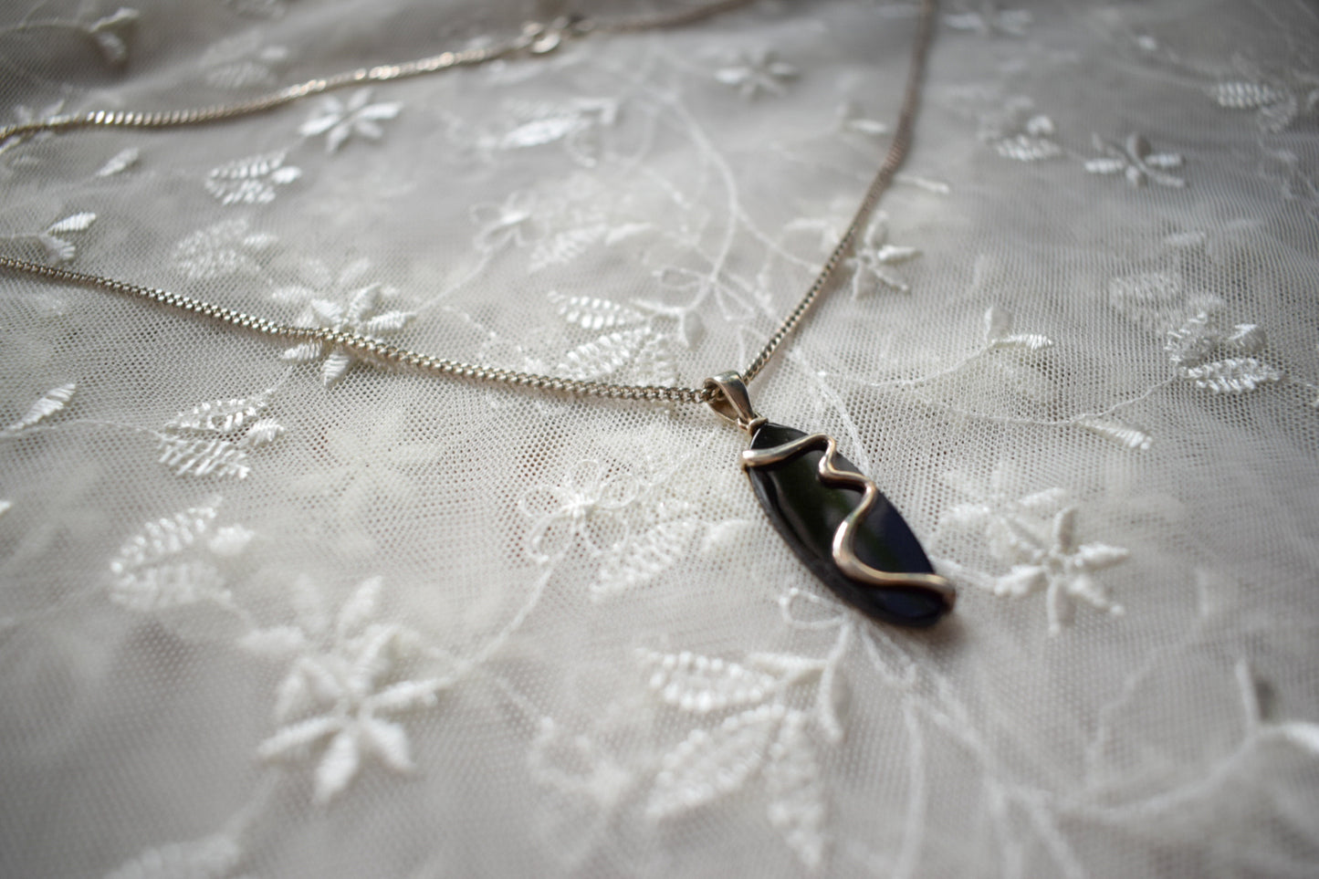 Silver Black Enamel Necklace