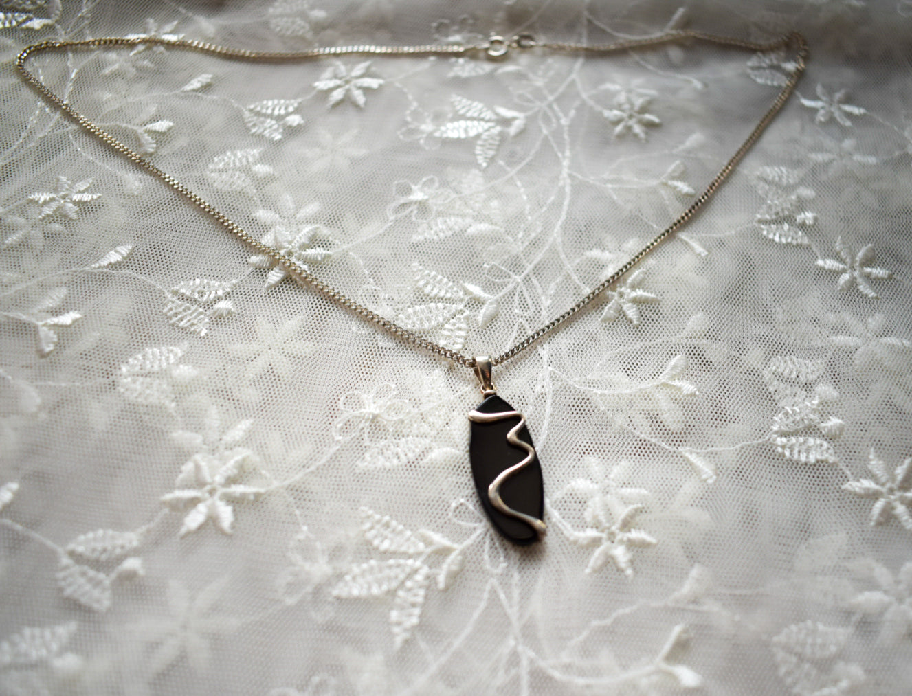 Silver Black Enamel Necklace