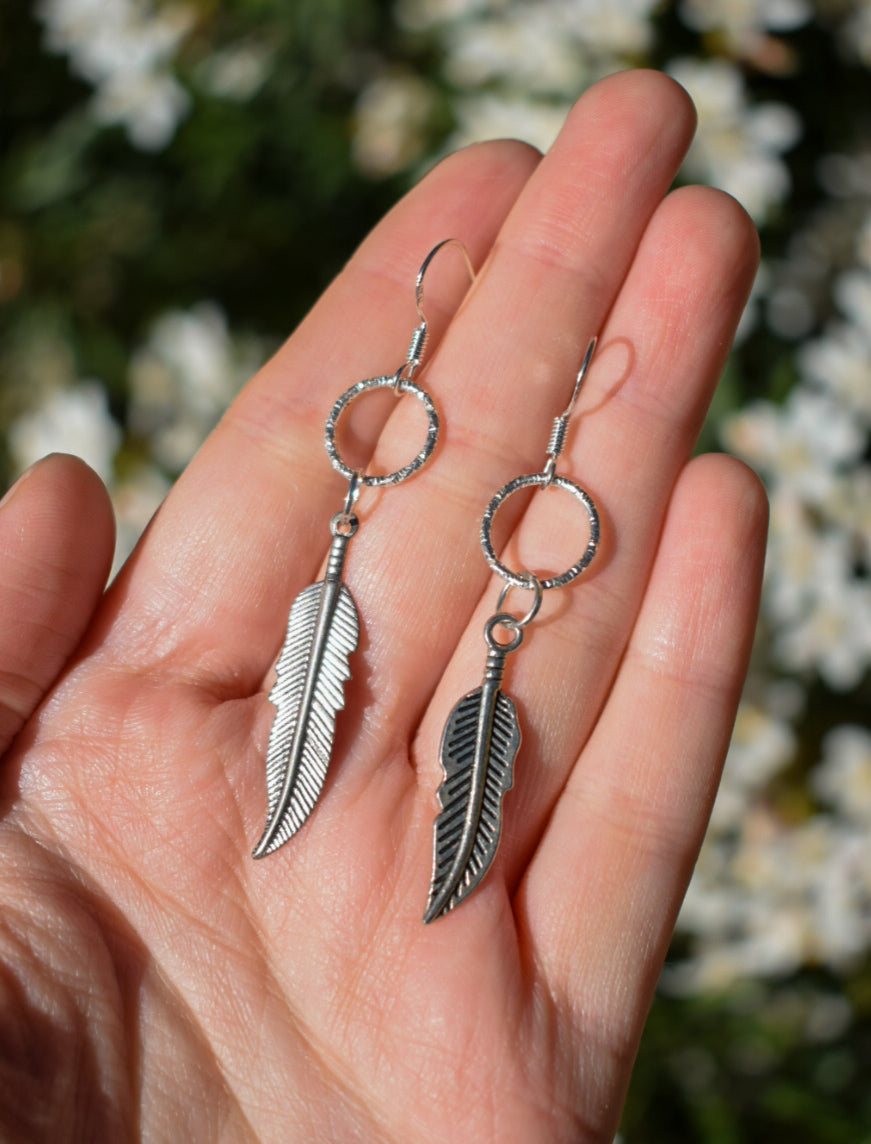 Silver Plated Upcycled Feather Earrings