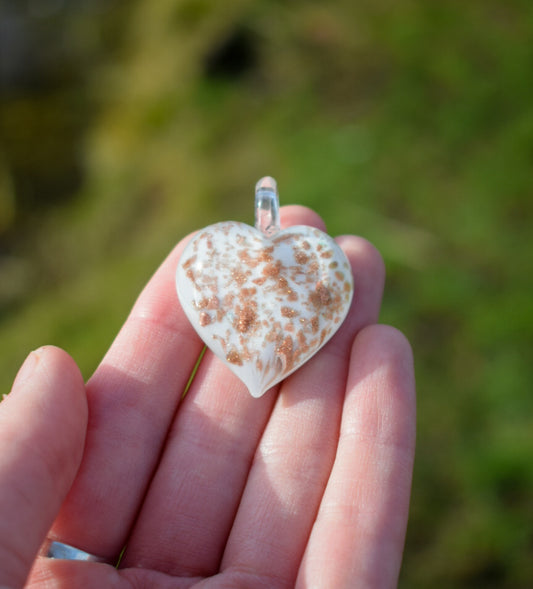 Glass White Speckled Heart Pendant