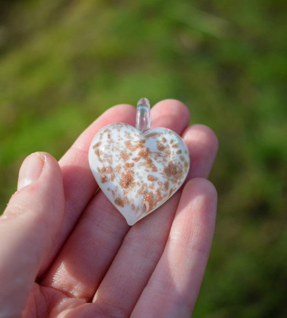 Glass White Speckled Heart Pendant