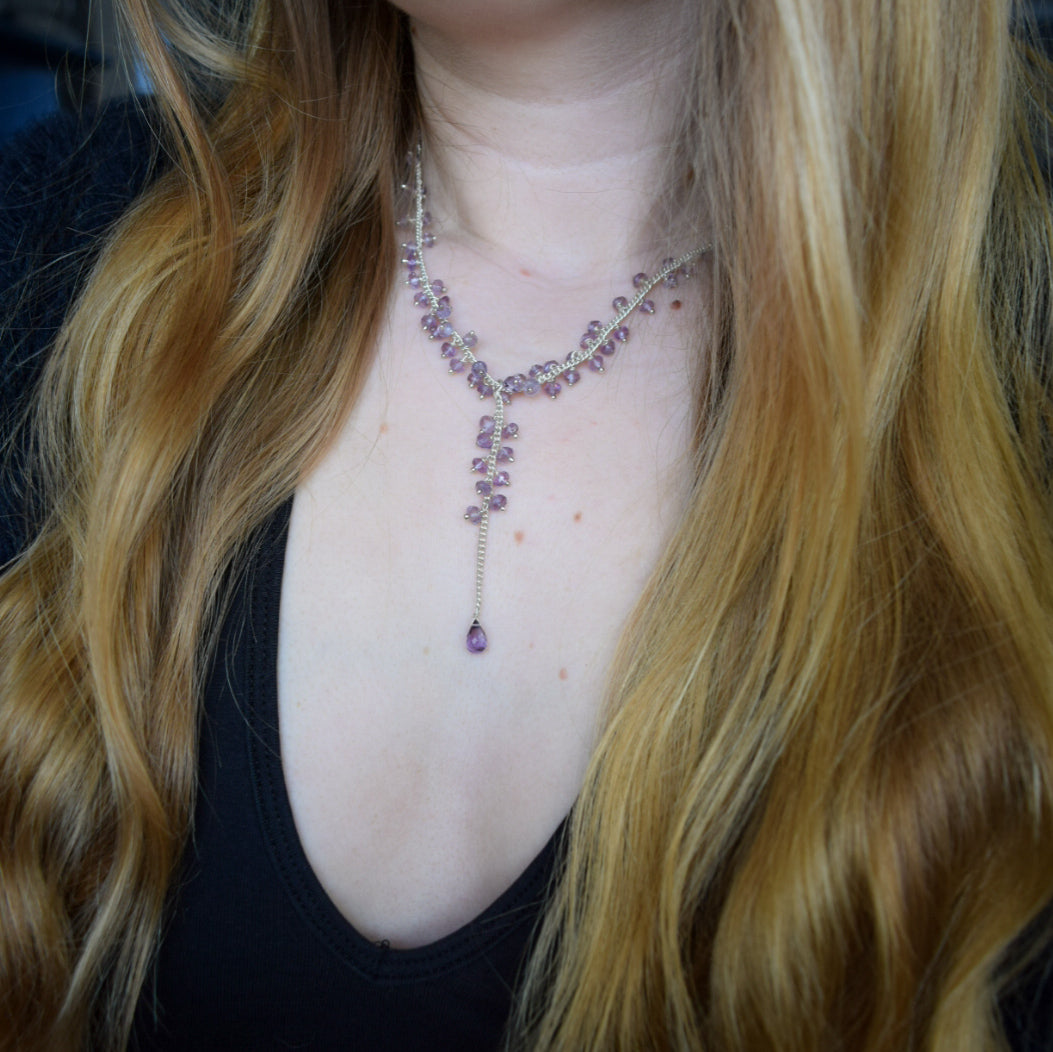 Silver Amethyst Bead Necklace