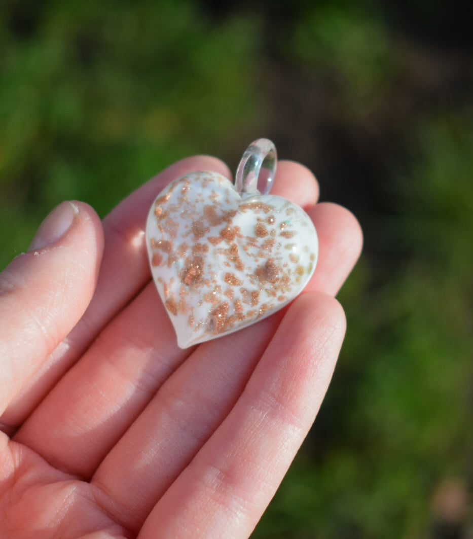 Glass White Speckled Heart Pendant
