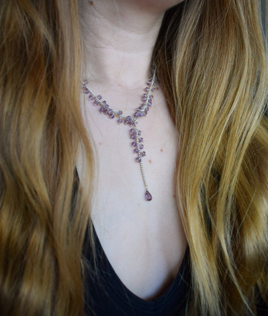 Silver Amethyst Bead Necklace
