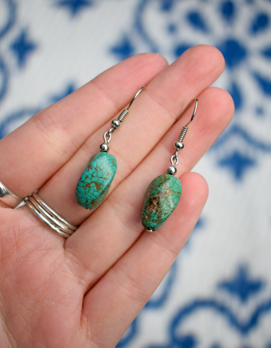 Silver Plated Turquoise Bead Earrings