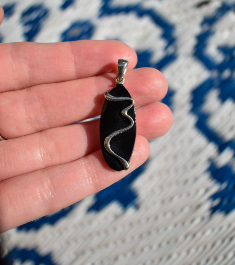 Silver Black Enamel Necklace