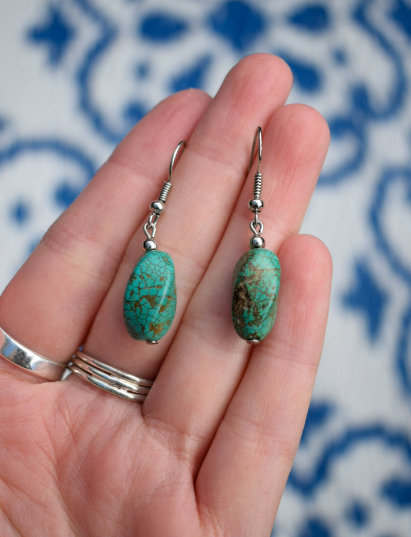 Silver Plated Turquoise Bead Earrings