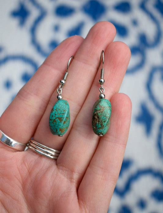 Silver Plated Turquoise Bead Earrings