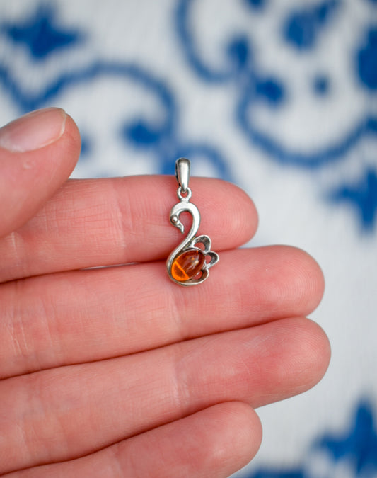 Silver Amber Swan Necklace