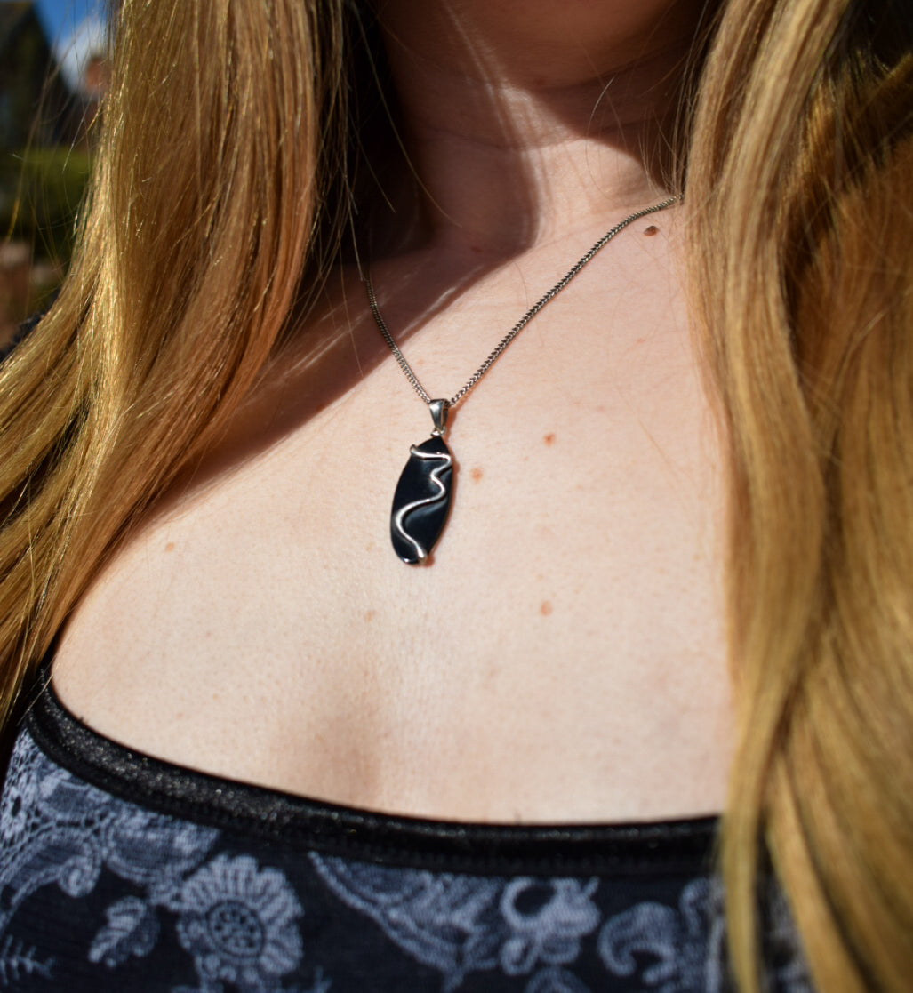 Silver Black Enamel Necklace