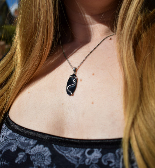 Silver Black Enamel Necklace