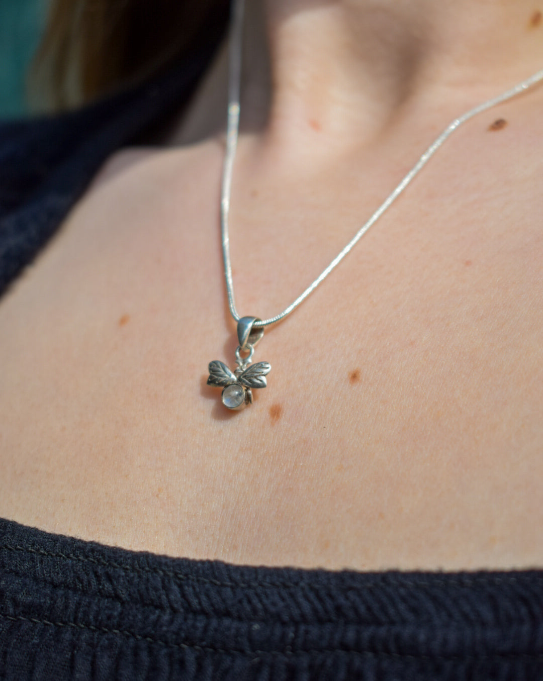 Sterling Silver Moonstone Bee Necklace