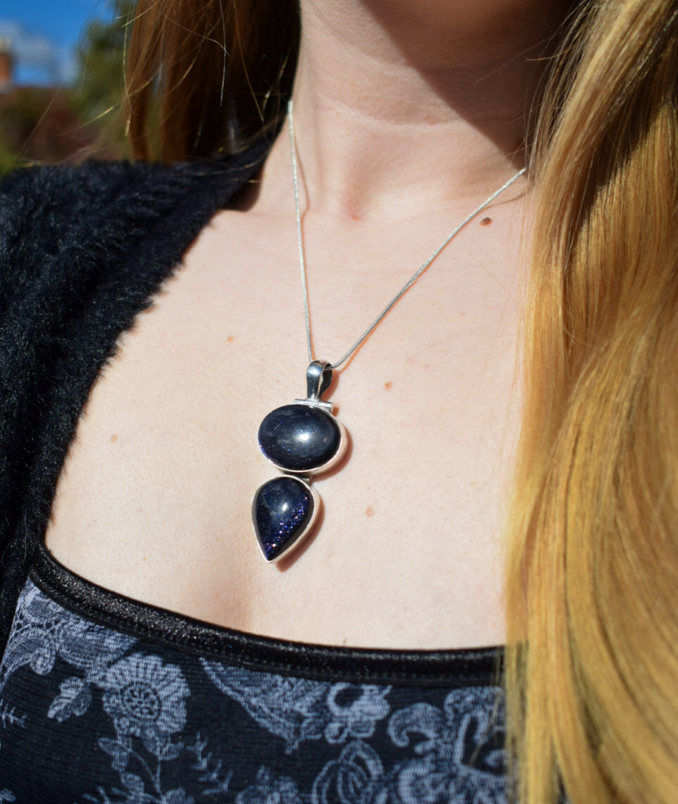 Sterling Silver Blue Sandstone Necklace