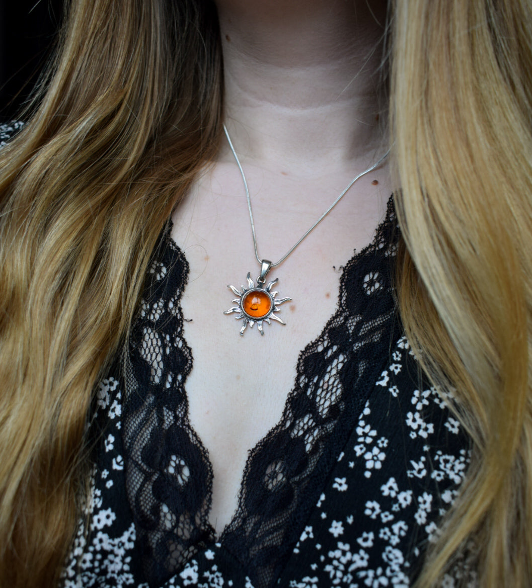 Vintage Amber Sun Necklace