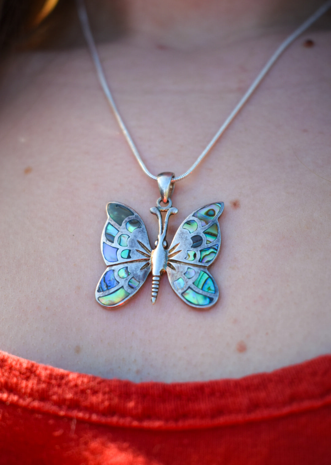 Whimsical Abalone Butterfly Necklace